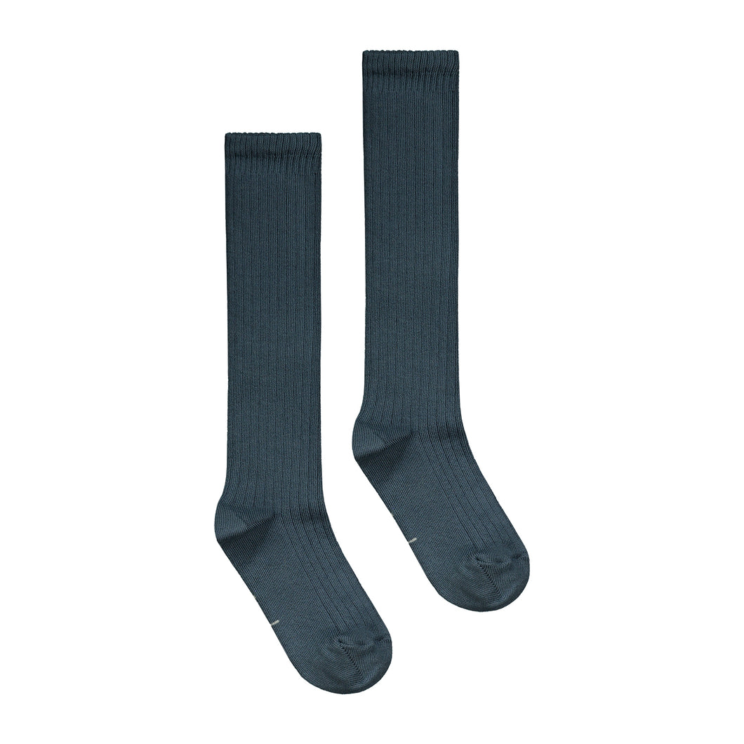 Gray Label Long Ribbed Socks Blue Grey