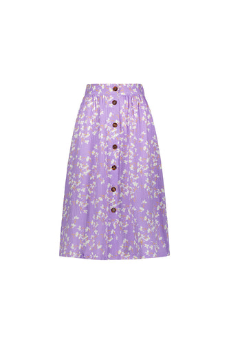 Kaiko Women Button Skirt, Lavender Garden