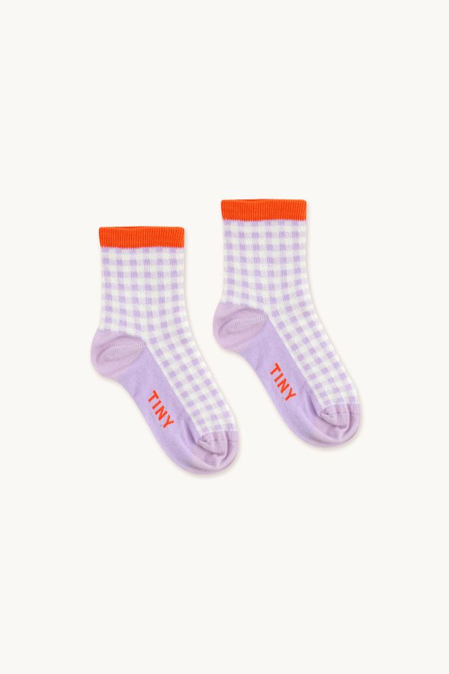 Tinycottons CHECK Quarter Socks pastel lilac/offwhite